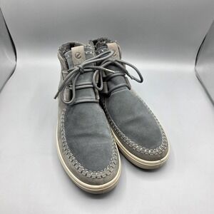 Ecco Boots Womens 8 Gray Blue Ankle Booties Lined Chukka Moccasin Toe Warm